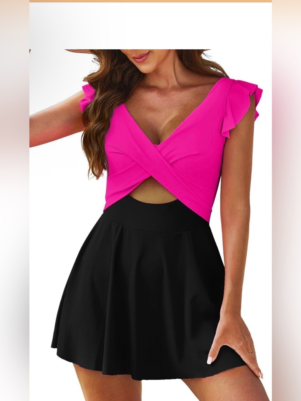 Aleumdr Women's One Piece Swimdress Tummy Control V Neck Ruffle Swimsuit
Cutout